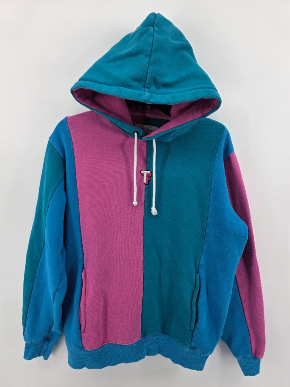 Teddy Fresh Colorblock Pullover Hoodie Teal Pink Blue TF Logo Medium‎